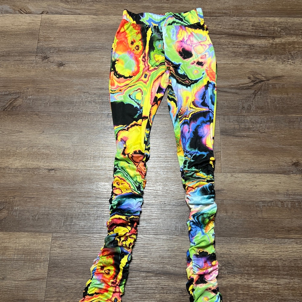 Vibrant Neon Marble Print Stacked Leggings